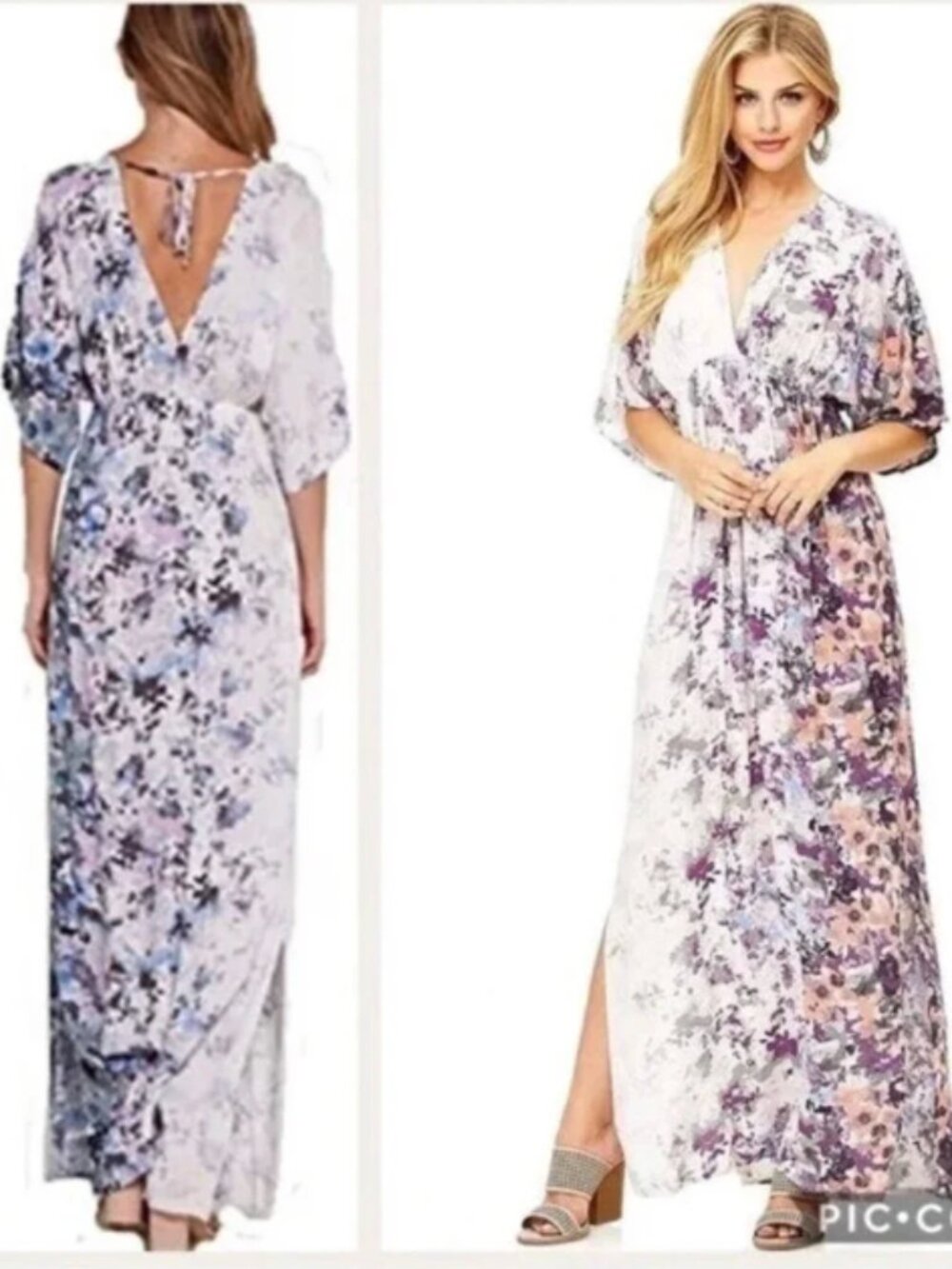 Lovestitch Floral Maxi Dress Purple Cream V-Neck Rayon Size M/L I-70843W-NND